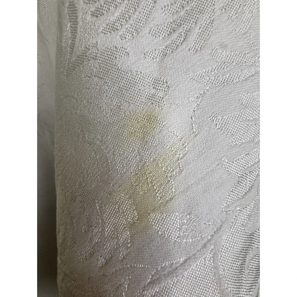 Vintage Ivory Damask Tablecloth 80x110 Semi Round & 10 Napkins 19x19 Set
